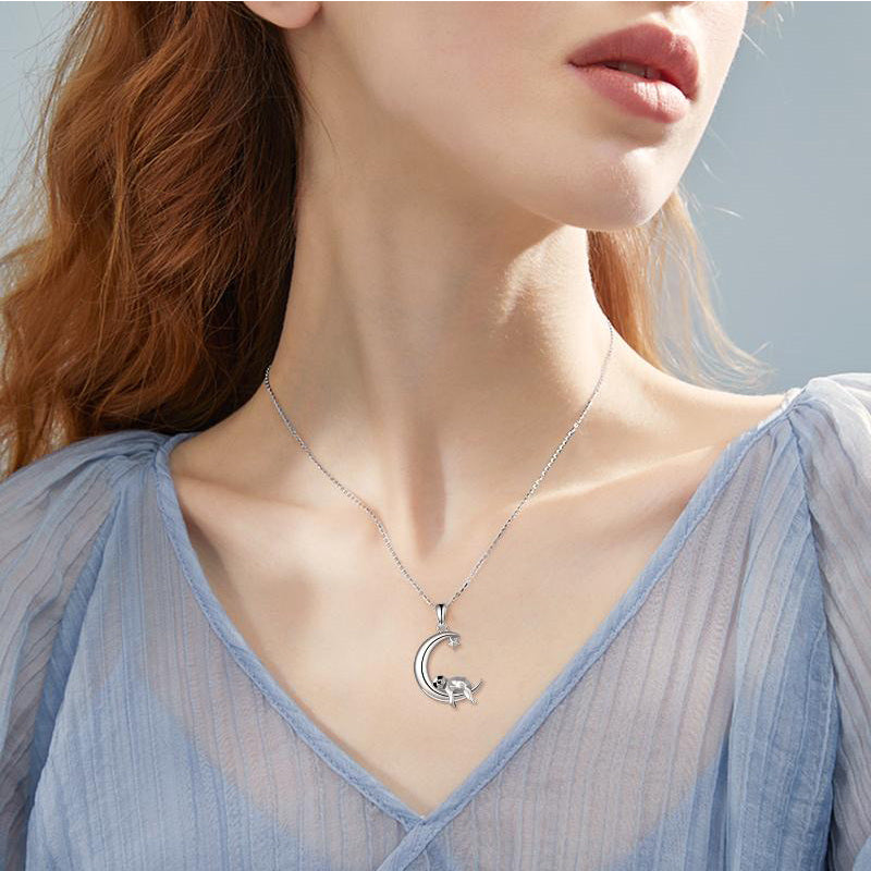 Sloth Necklace Sterling Silver Origami Moon Sloth Pendant Birthday Gifts for Women Girlfriend Wife