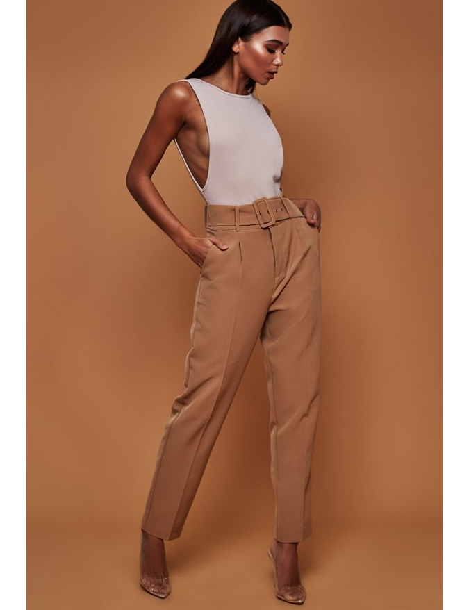 New ladies autumn casual pants high waist solid color nine pants straight trousers with belt