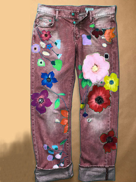 New slim fashion printed denim trousers