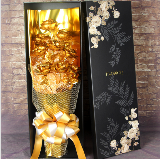 Valentine''s Day Gift on Tanabata Valentine''s Day Golden Rose 24K Golden Foil Rose Bundle for Marriage Creative Wedding for Wife and Girlfriend