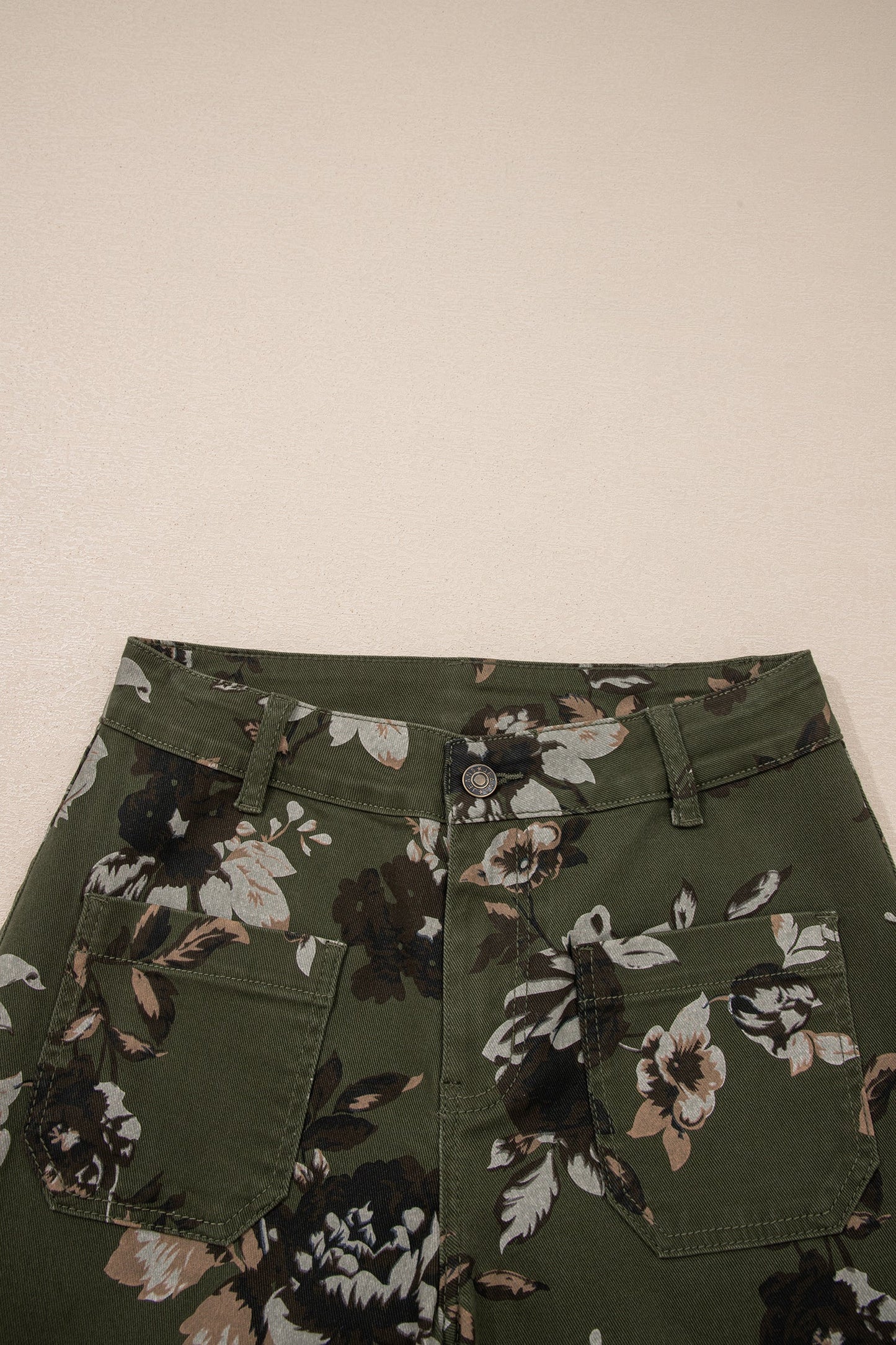 Floral Denim Patch Pocket Straight Leg Jeans