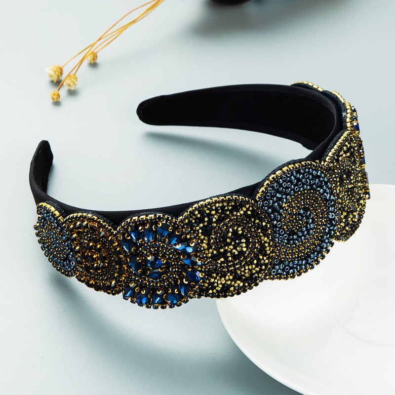 Hair Hoop Fashion Trend Color Rhinestone Head Hoop Luxury Wide Side Heavy Industry Party Hair Accessories Head Hoop