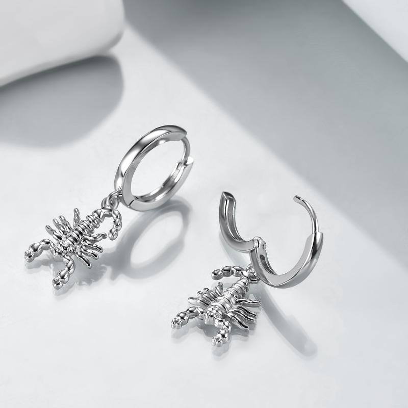Sterling Silver Scorpion Hanging Clip On Hoop Earrings