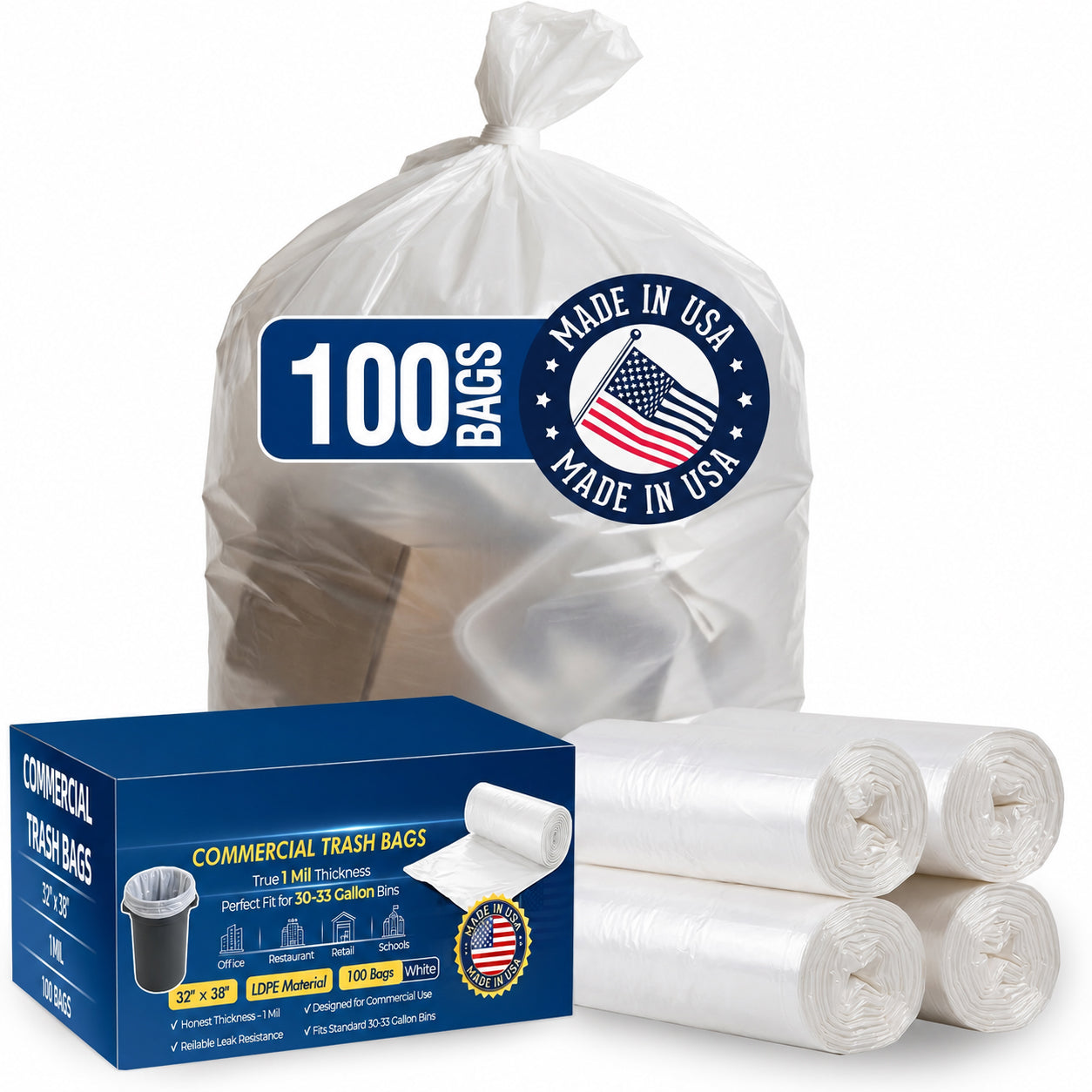 30-33 Gallon Trash Bags 1Mil 100 Count Wholesale