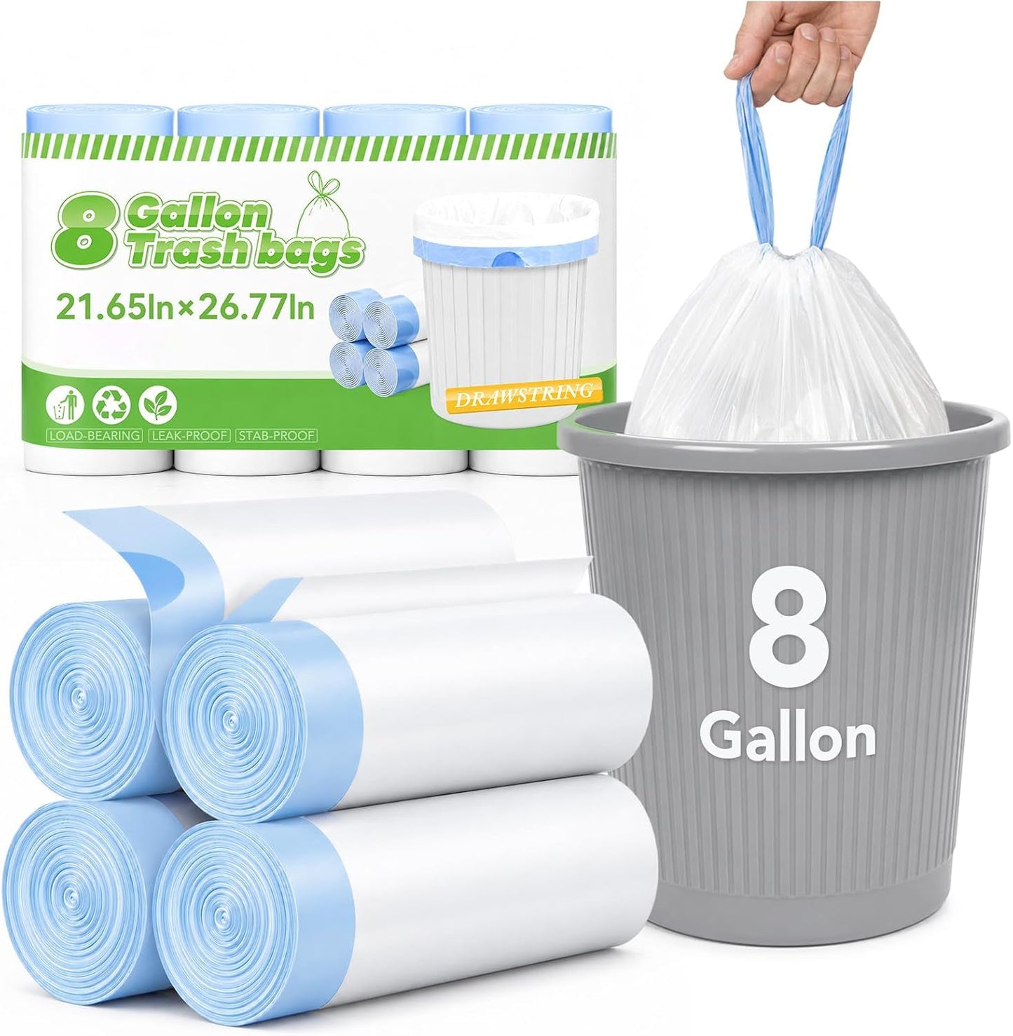 8 Gallon Trash Bags 1400 Count 0.55Mil With Drawstring Wholesale