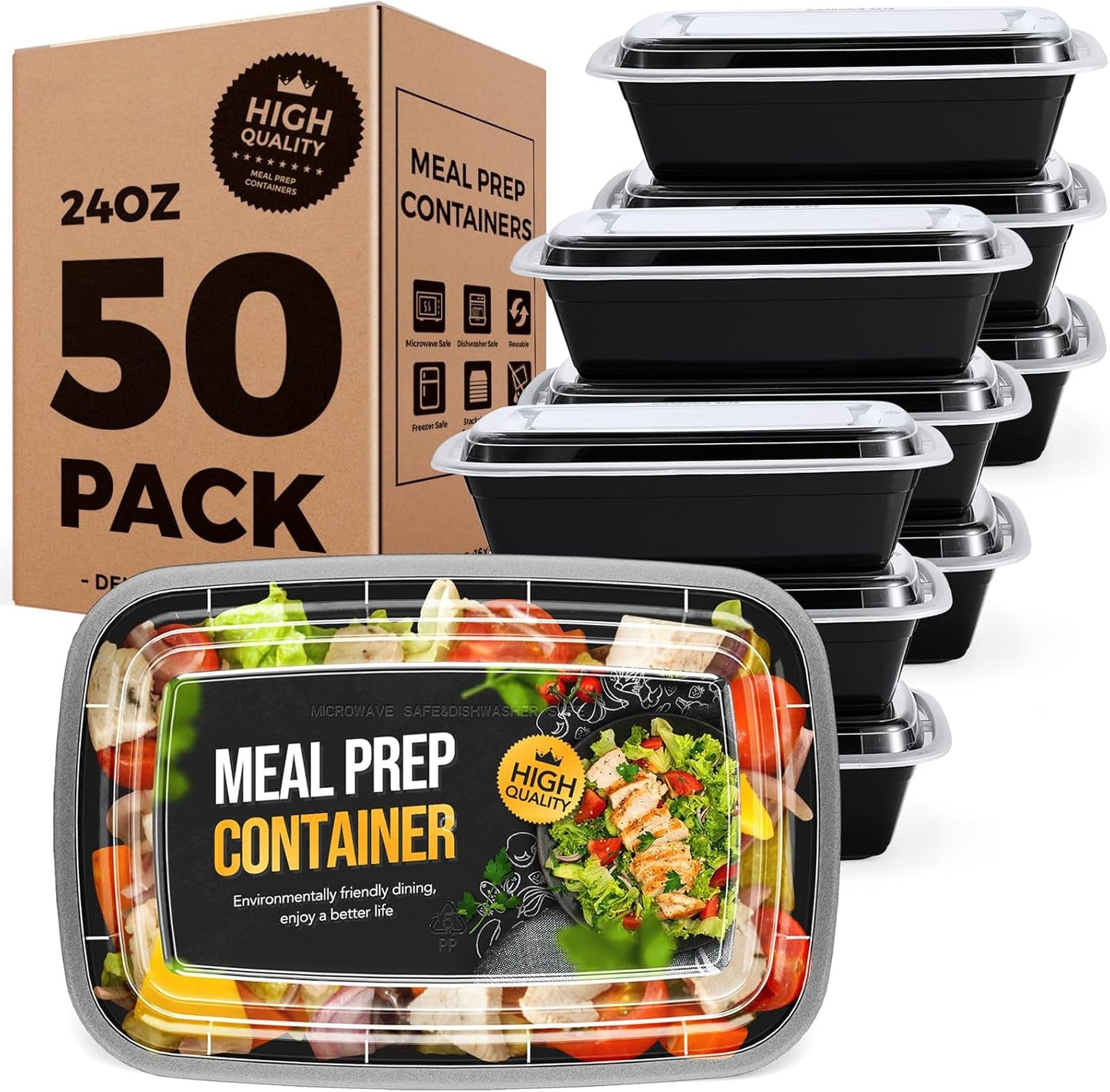 50 Pack 24OZ no Compartment Meal Prep  With Lids Wholesale