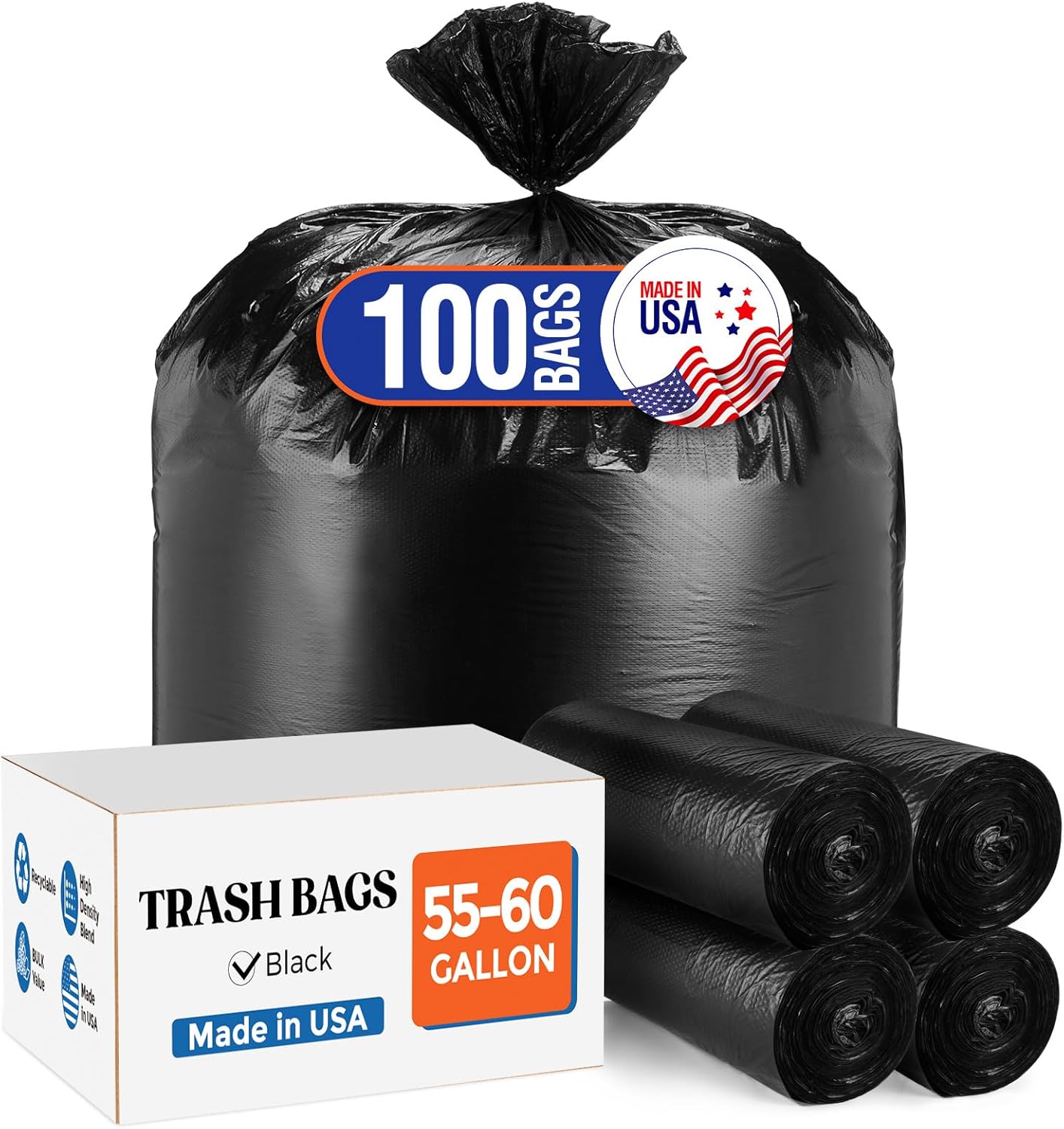 55-60 Gallon Trash Bags 100 Count 0.9Mil