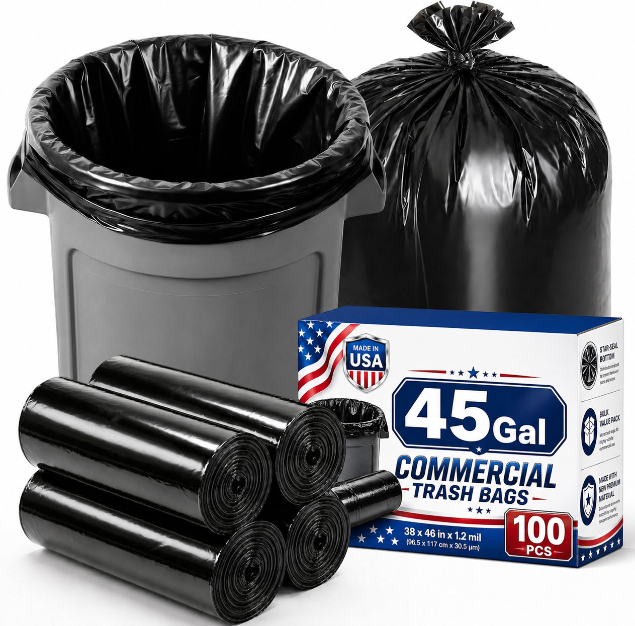 40-45 Gallon Trash Bags 1.2Mil 100 Count Wholesale