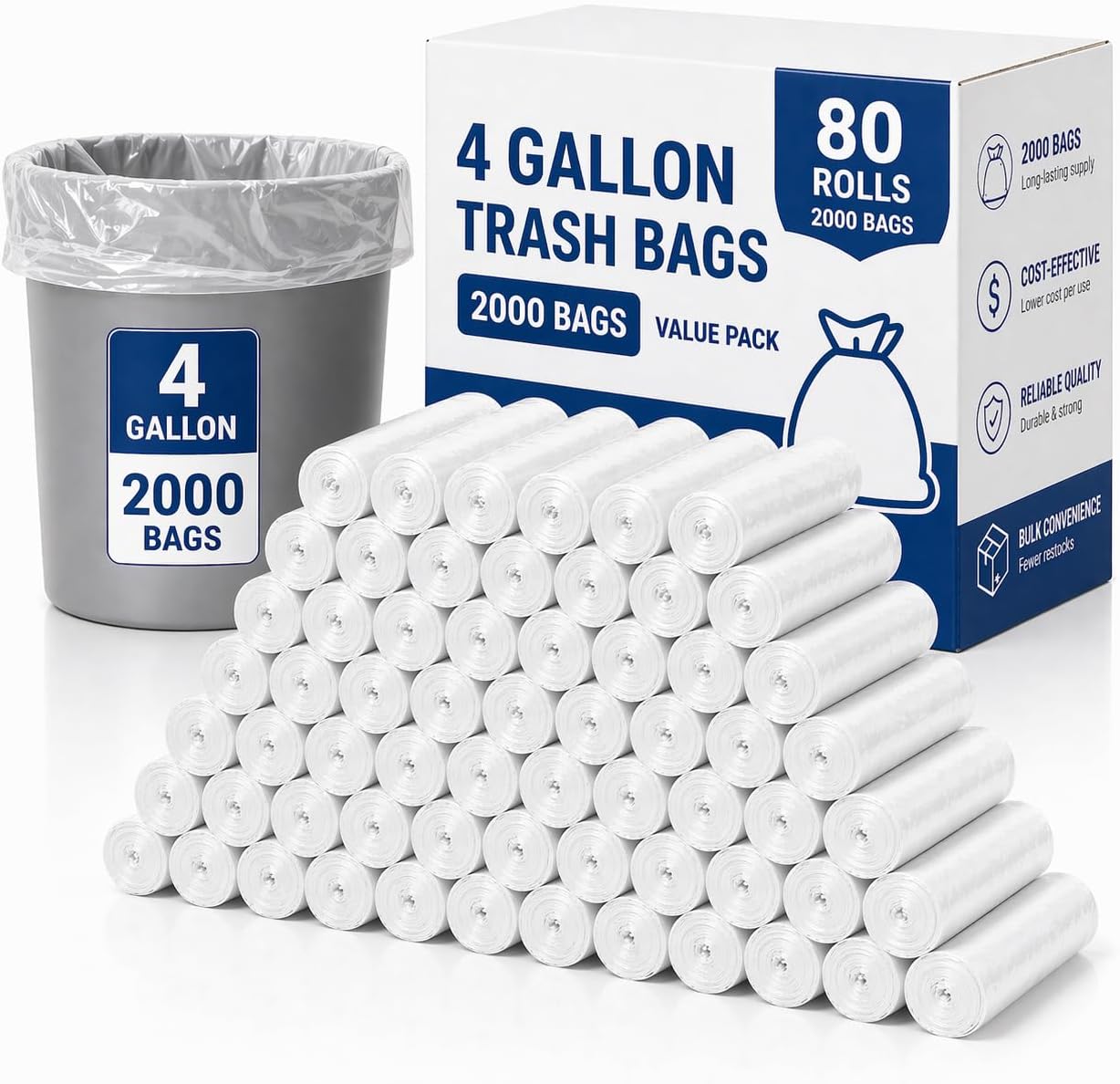 4 Gallon Trash Bags 2000 Count 0.48Mil Wholesale