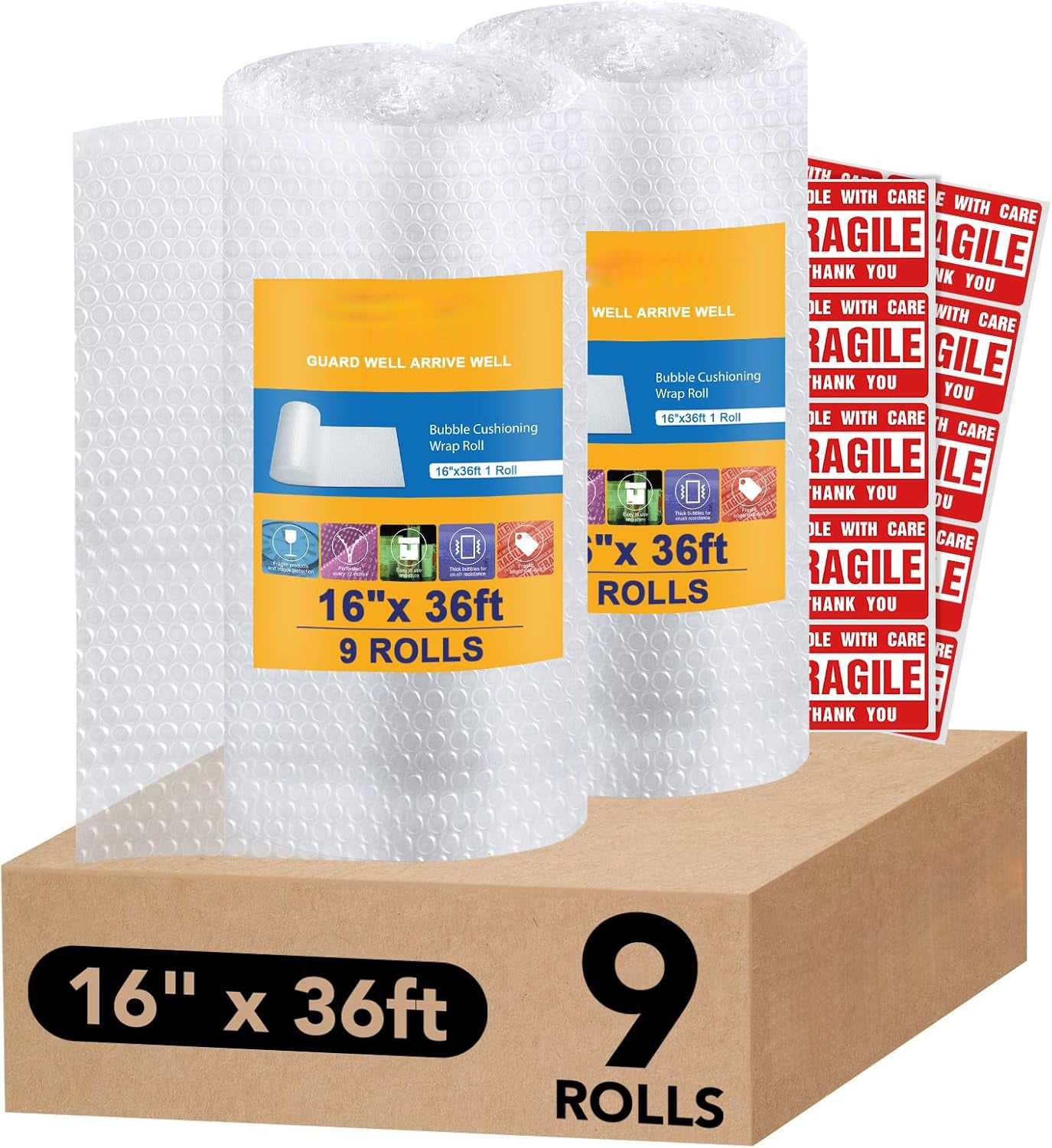 16 Inchx36ft Total Bubble Cushioning Wrap for Packing | 9 Pack Wholesale