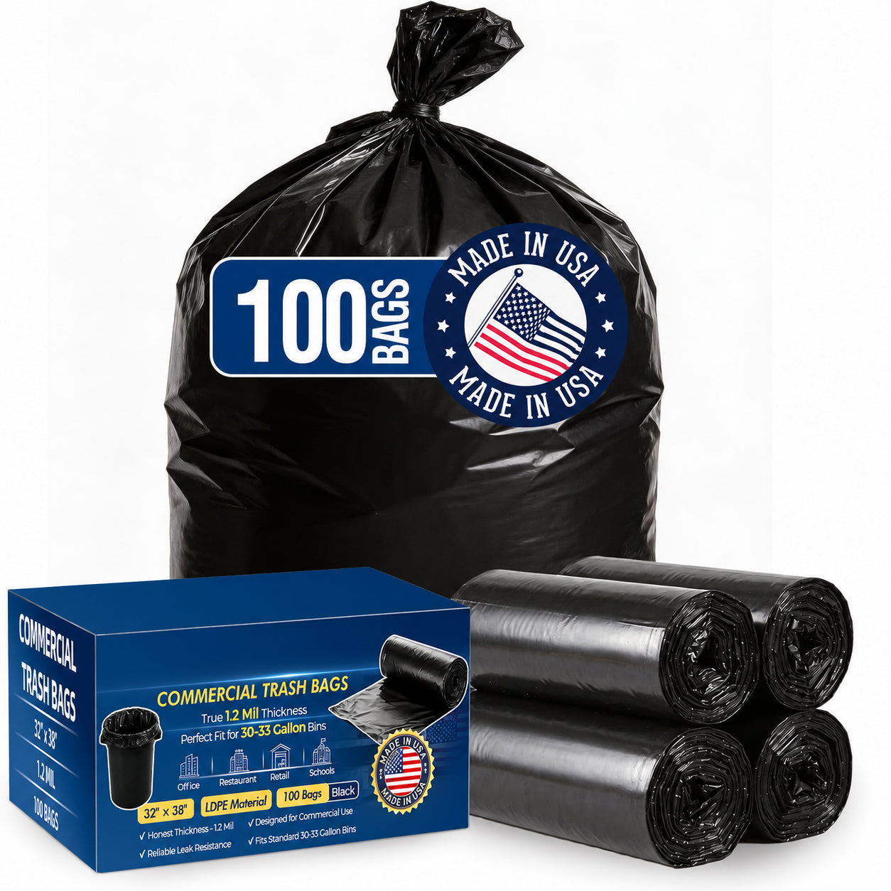 30-33 Gallon Trash Bags 1.2Mil 100 Count Wholesale