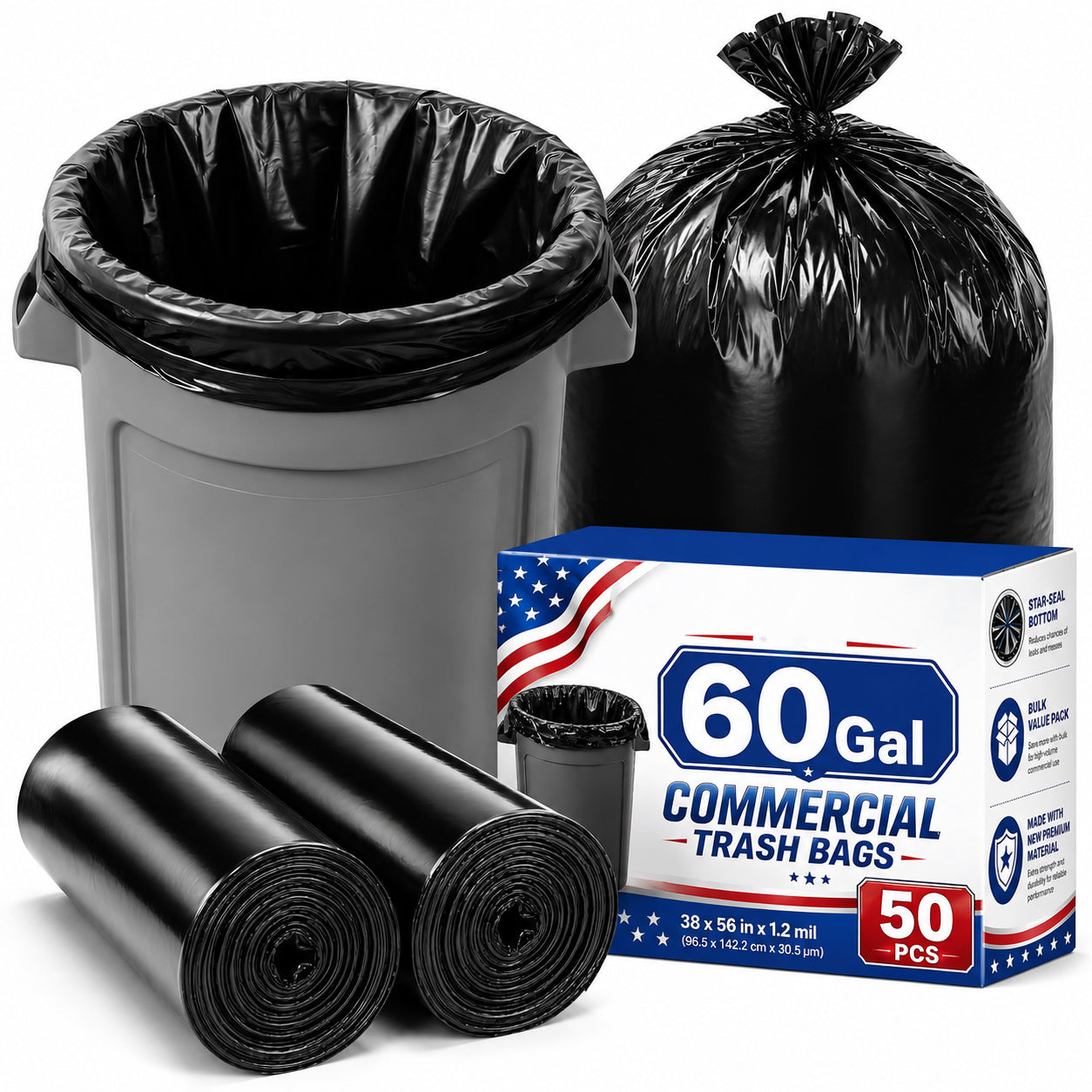 55-60 Gallon Trash Bags 1.2Mil 50 Count Wholesale