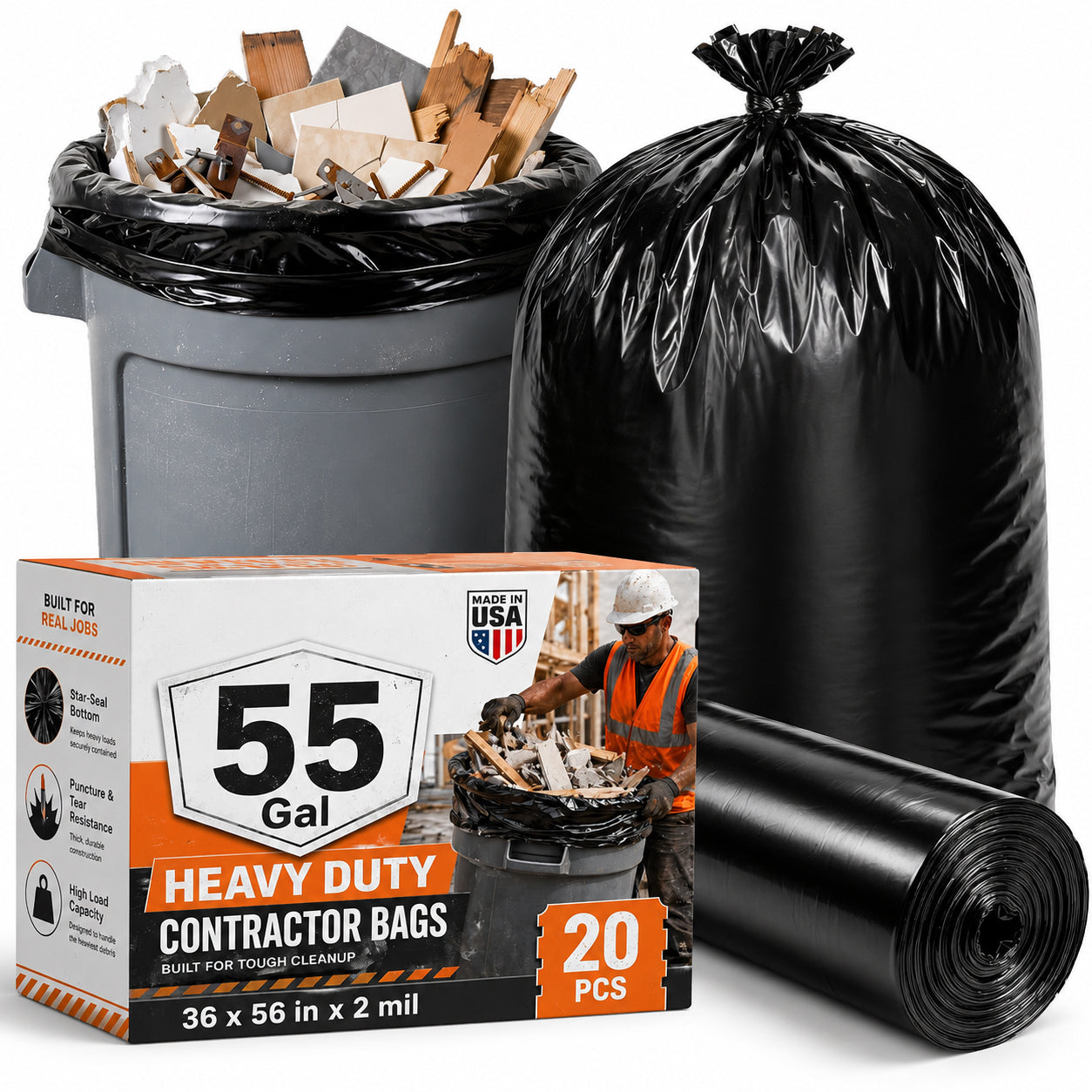 55-60 Gallon Trash Bags 2Mil 20 Count Wholesale