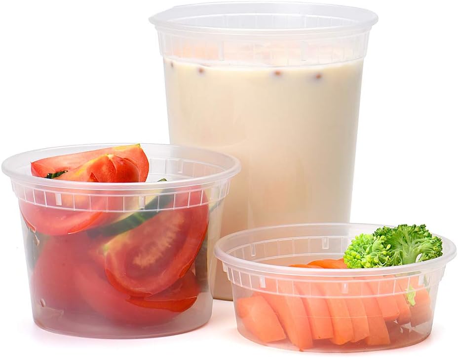 48 Pack (Mixed) 8OZ, 16OZ. and 32OZ. Plastic Food and Drink Storage Containers Set with Lids Wholesale