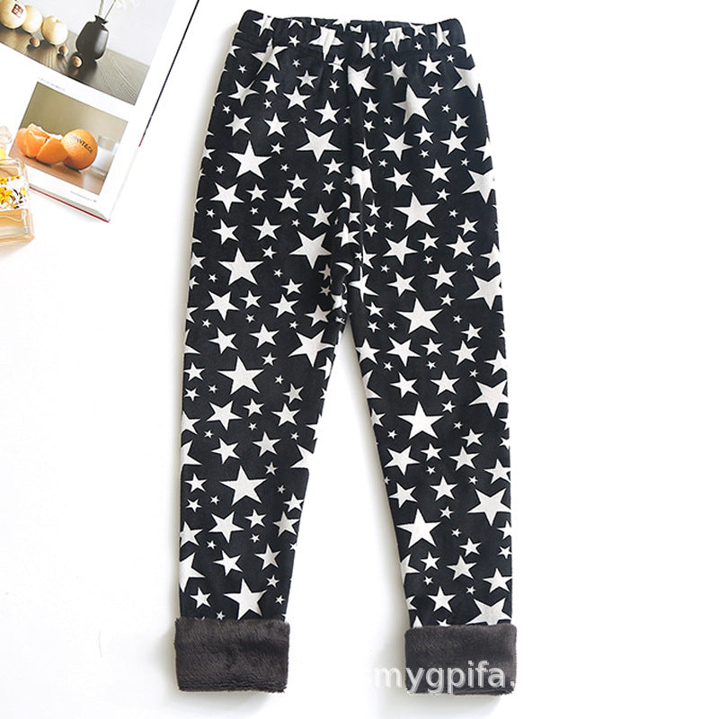 Childrens Printed Slim-fit Warm Pants Long Outerwear Trousers For Older Kids