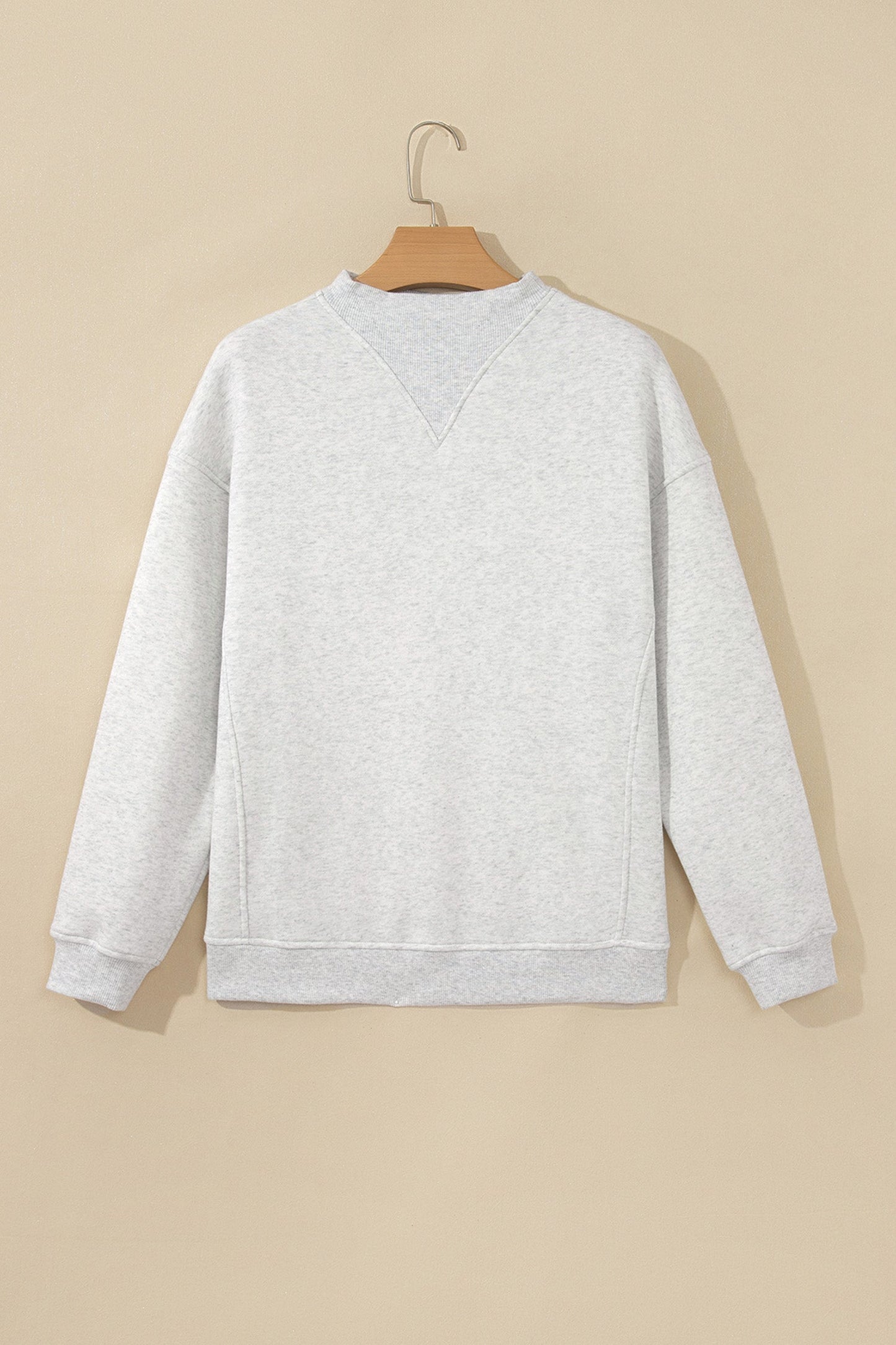 Solid Fleece Lined Mock Neck Ribbed Trim Sweatshirt