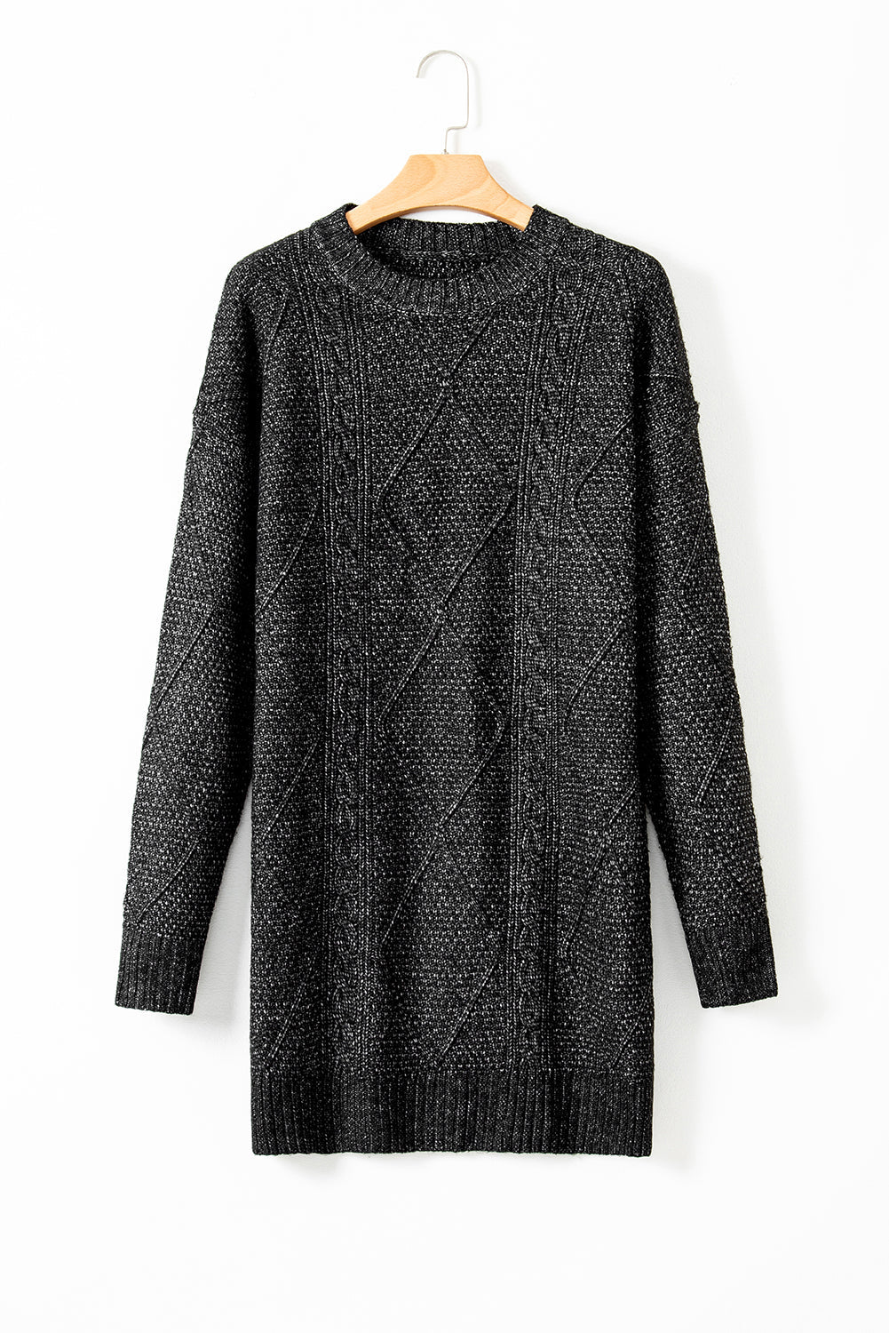 Solid Cable Knit Drop Shoulder Sweater Dress