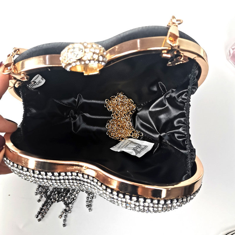 Heart Shaped Rinestone-Inlaid Handbag