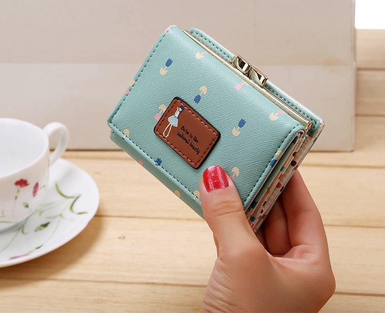 PU Leather Trifold Women's Wallet Short Cute Small Coin Purse