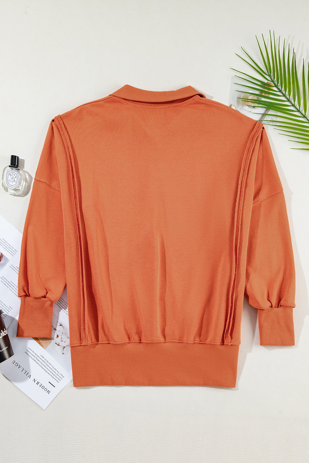 Solid Collared Drop Shoulder Side Slit Sweatshirt