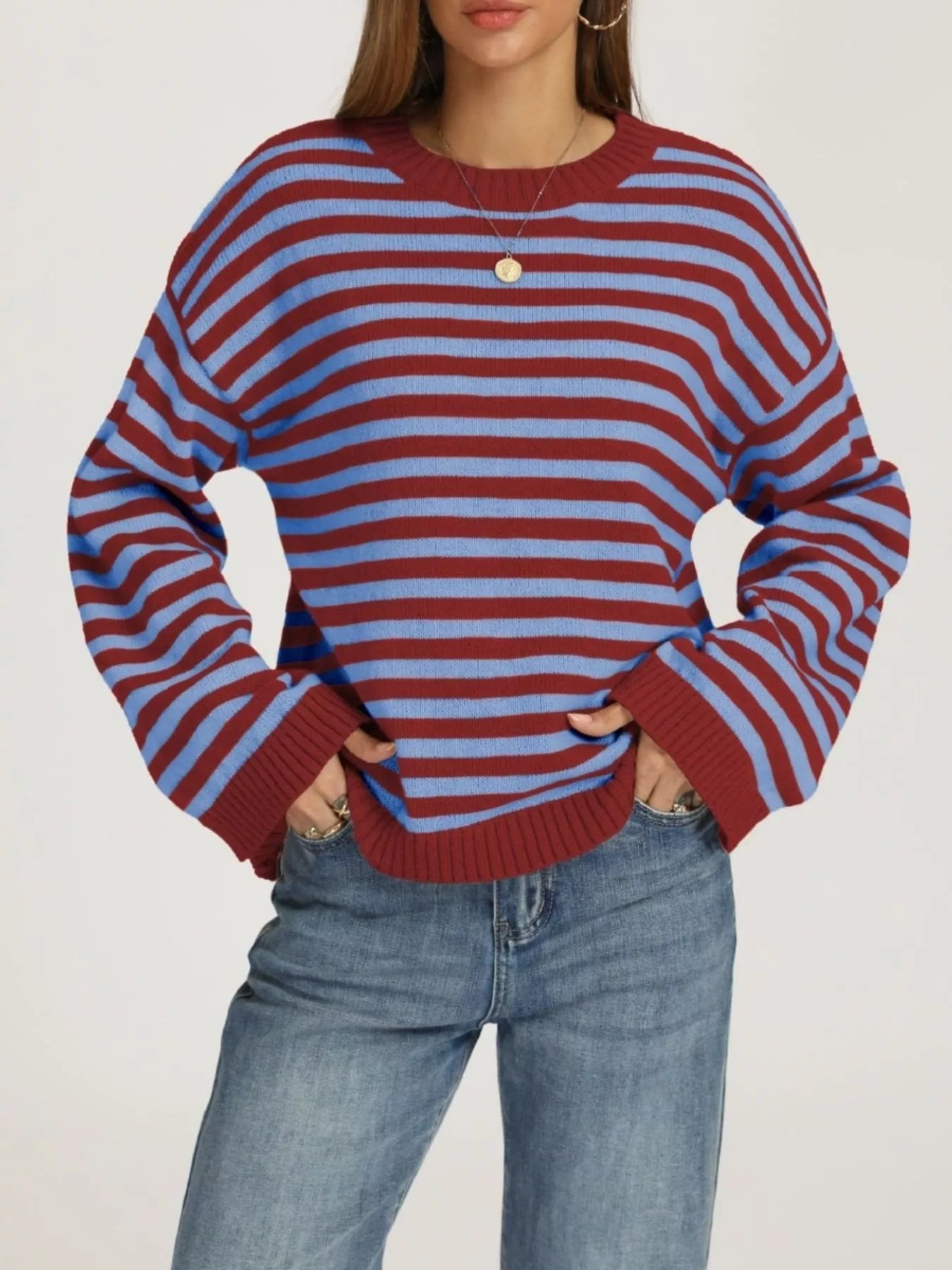 Striped Dropped Shoulder Sweater