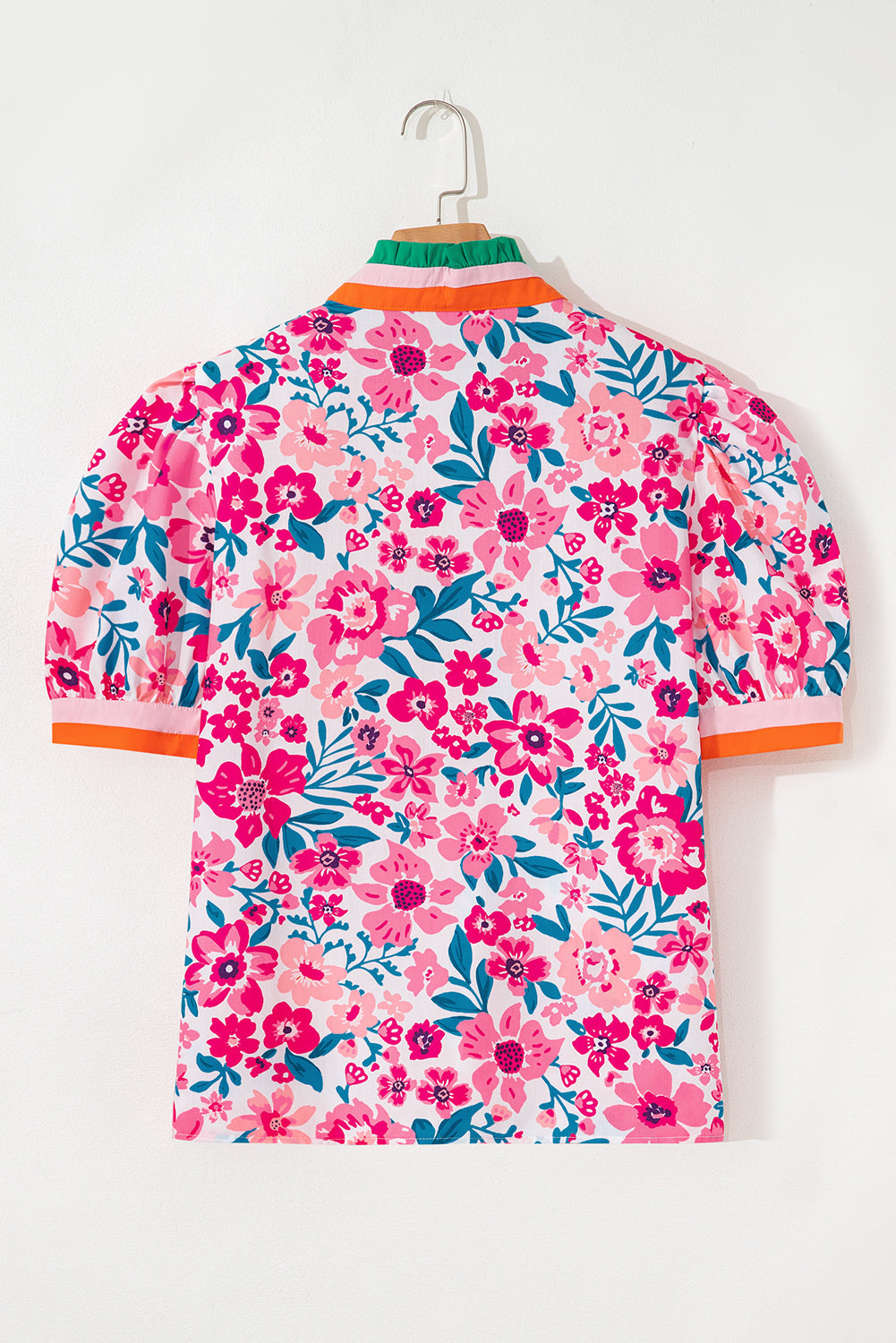 Floral Contrast Stripe Short Sleeve Blouse