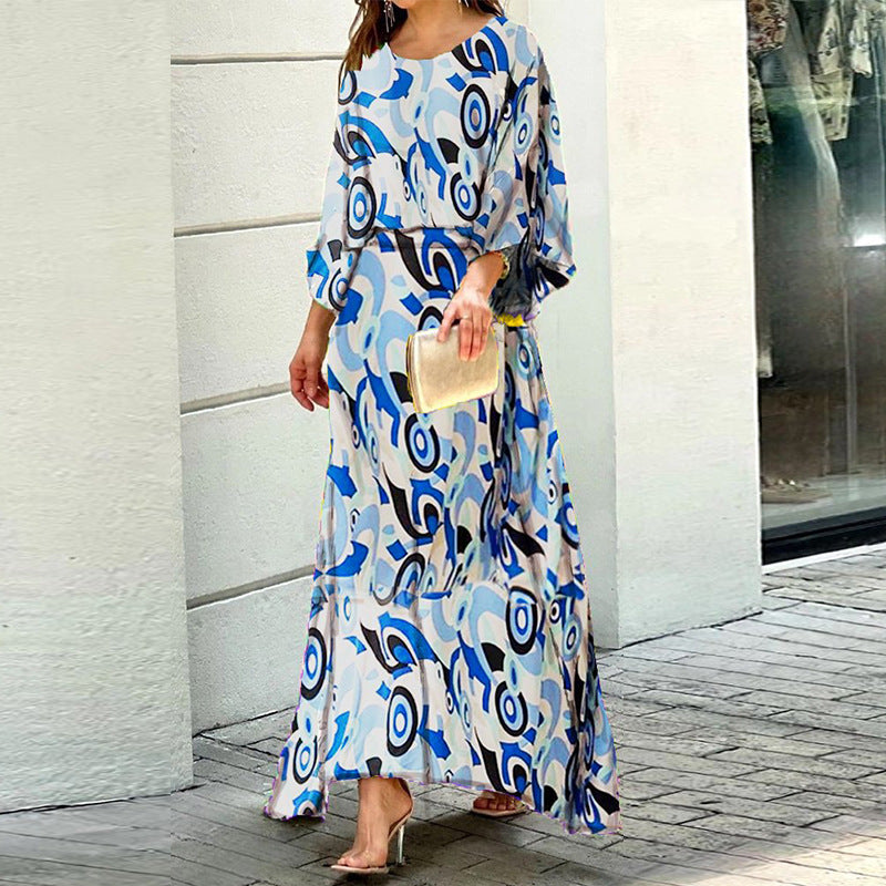 New Loose Plus Size Printed Long Sleeve Shirt High Waist Skirt Suit