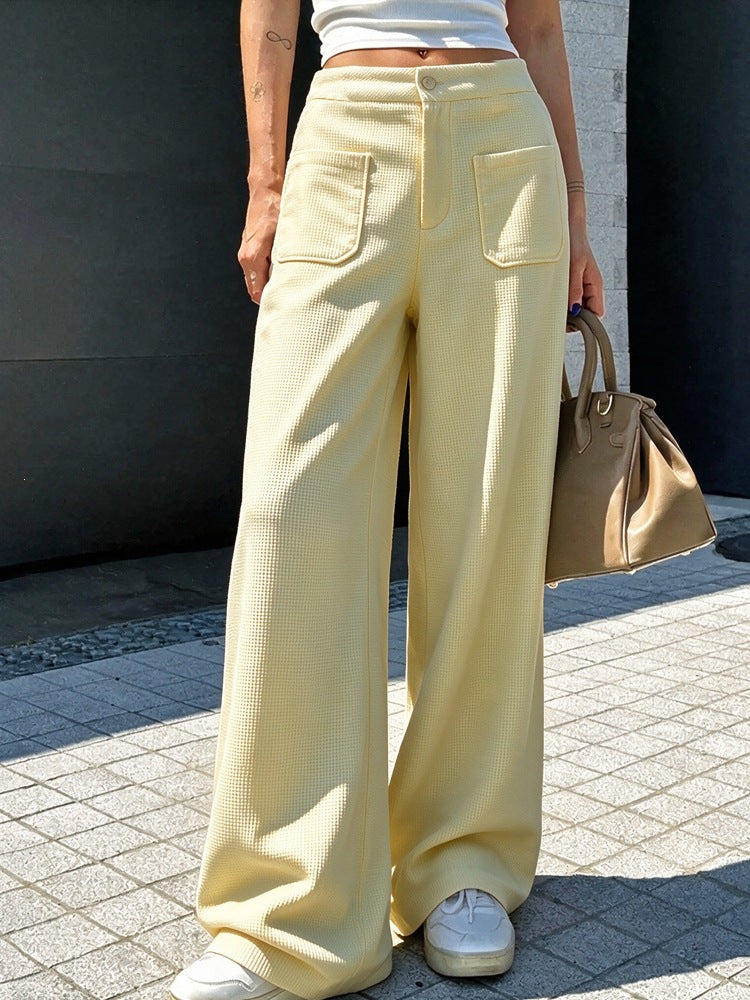Women's Casual Loose-fit Waffle-knit Multi-color Wide-leg Pants