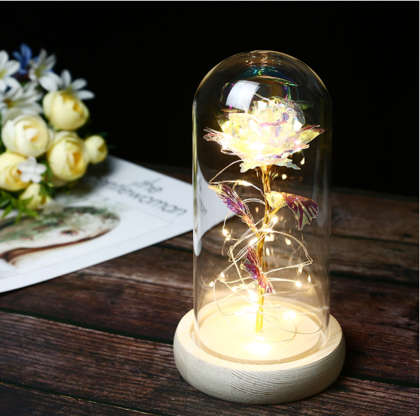 Enchanted Forever Rose Flower In Glass LED Light Christmas Decoration