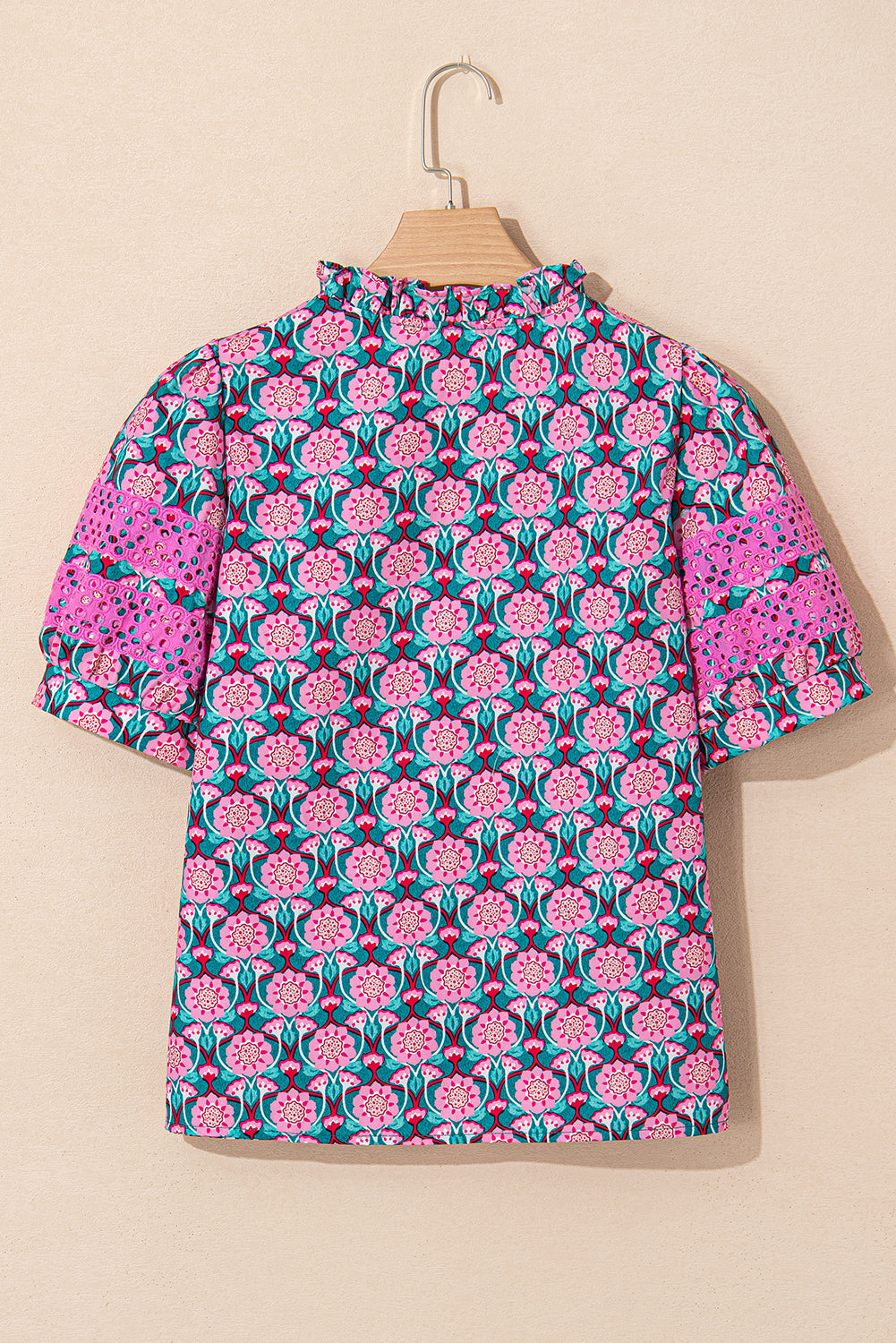 Floral Abstract V-Neck Ruffle Puff Sleeve Top