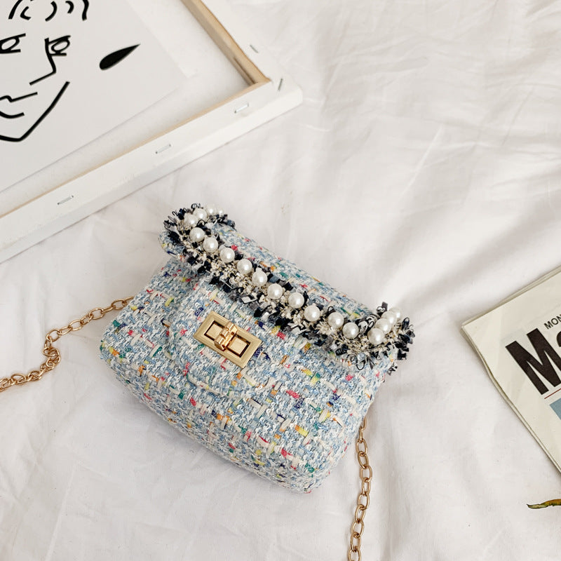 New Woolen Cloth Chain Pearl Accessories Girls Coin Purse