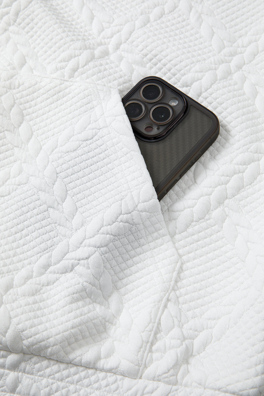 Cable Lattice Textured Kangaroo Pocket Hoodie