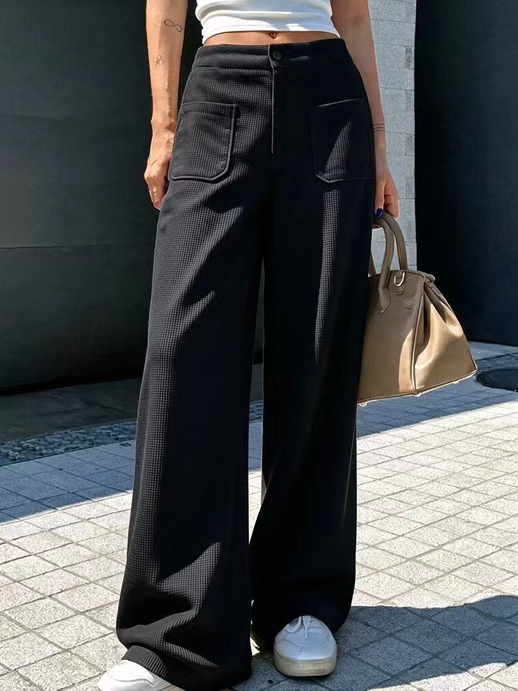 Women's Casual Loose-fit Waffle-knit Multi-color Wide-leg Pants