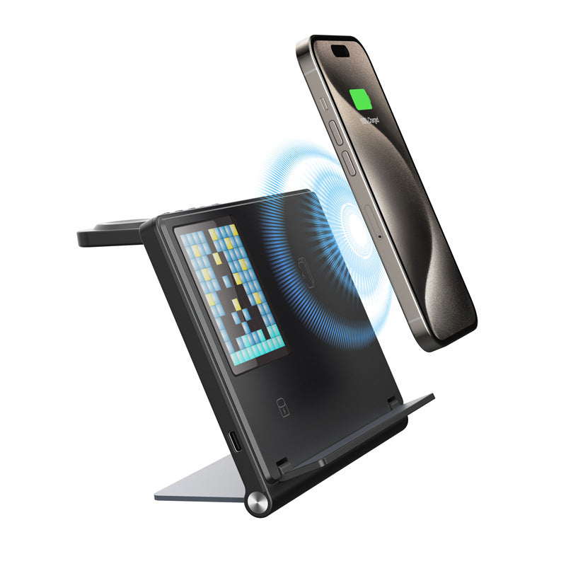Trending Products Portable 5-in-1 Pixel Animation Foldable Wireless Charger Stand Pad for Mobile Phone Smart Watch Earphone