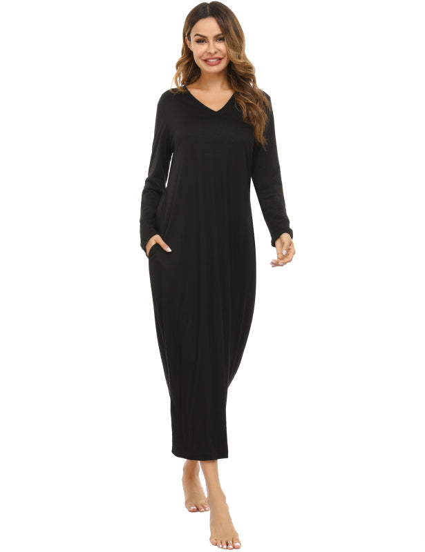 Ladies V-Neck Long Sleeve Nightdress