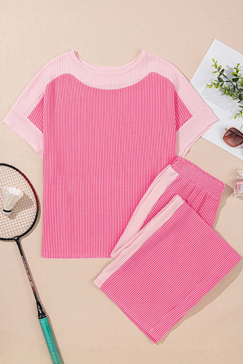 Colorblock Corded Top & High Waist Pants Set