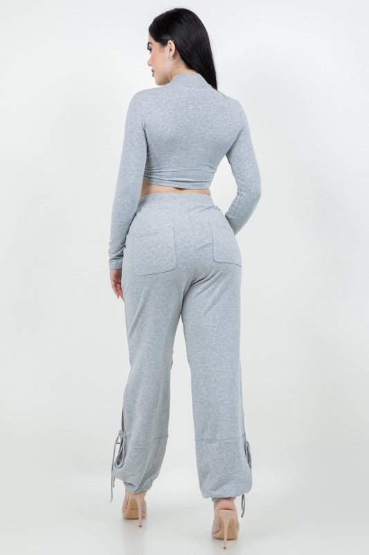 Frenchterry Pant Set With Center Open Top Set 291X057SET