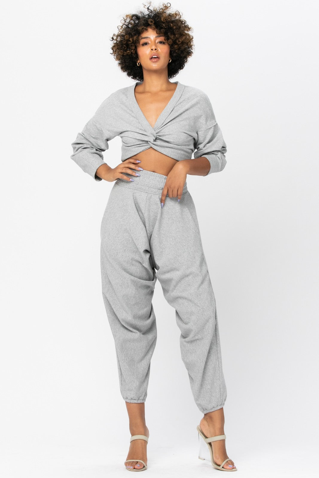 French Terry Crop Top Set With Pant