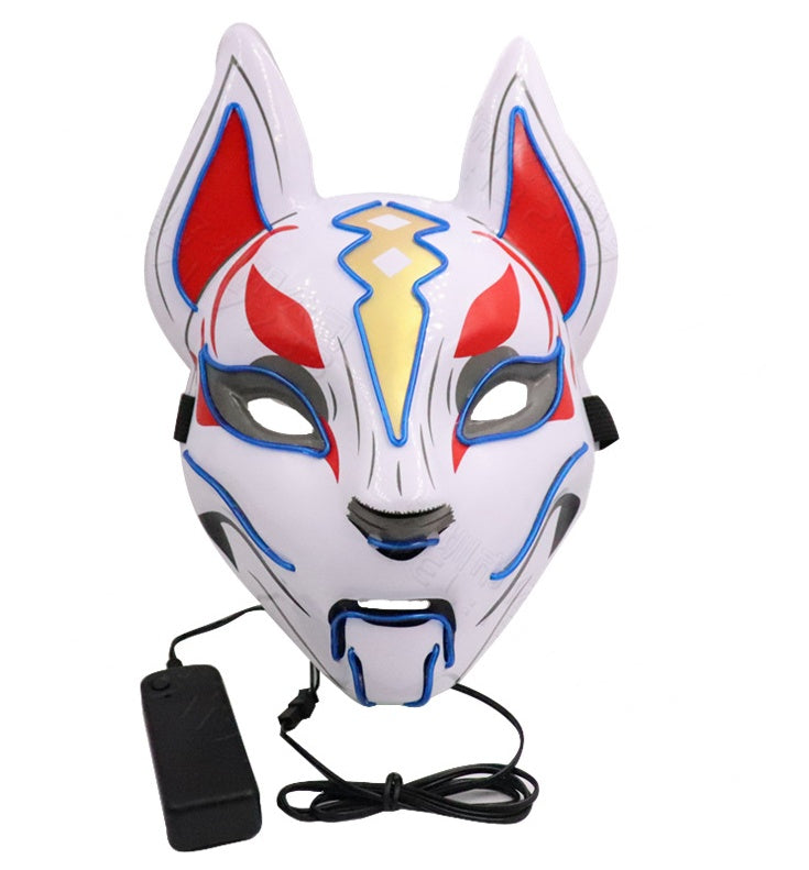 Glowing Cat Face Mask For Women Demon Slayer Cold Light Fox Mask Masquerade Cosplay Props Bar Haunted House Christmas Decor
