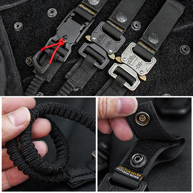 Func. tool rope, equip. tools, phone anti-loss hooks, bag & pant dec. ropes