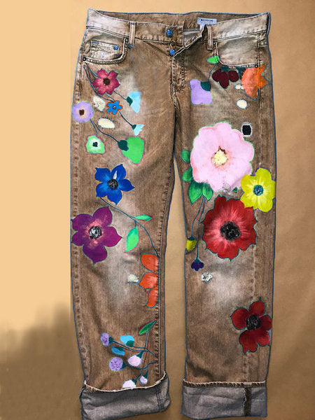 New slim fashion printed denim trousers