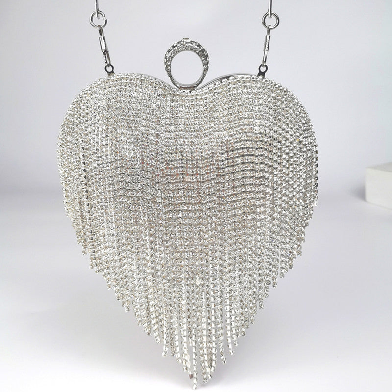 Heart Shaped Rinestone-Inlaid Handbag