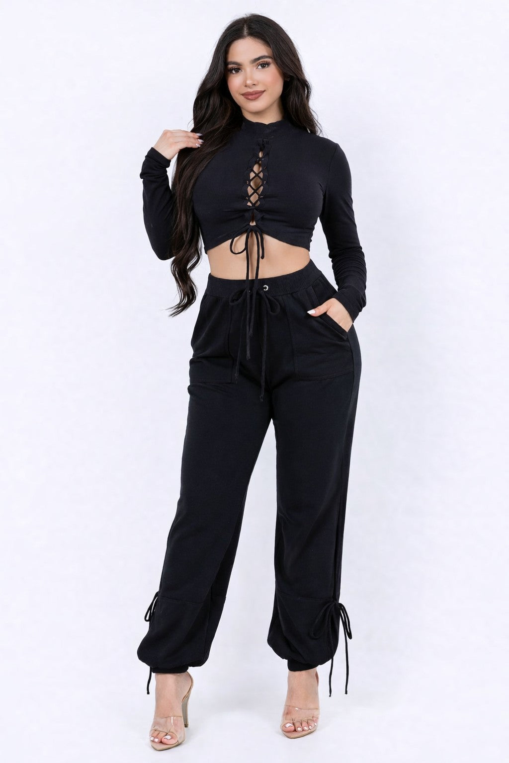 Frenchterry Pant Set With Center Open Top Set 291X057SET