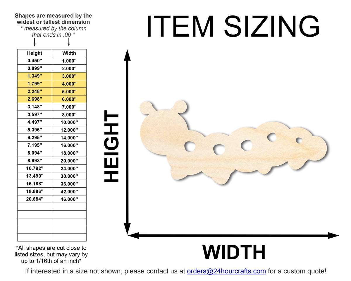 Unfinished Wood Simple Caterpillar Shape | Wild at Play | DIY Craft Cutout | up to 6" DIY |