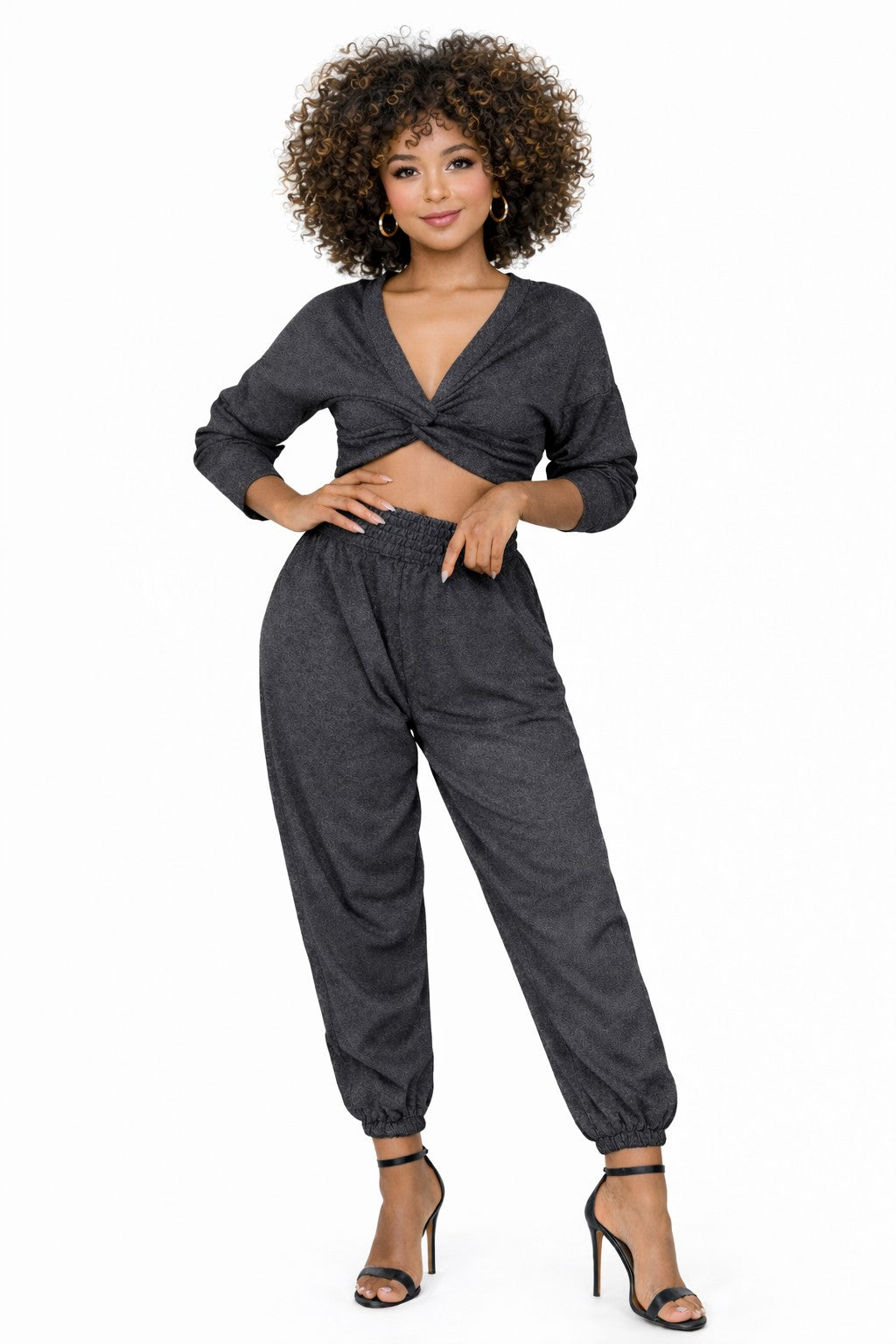 French Terry Crop Top Set With Pant