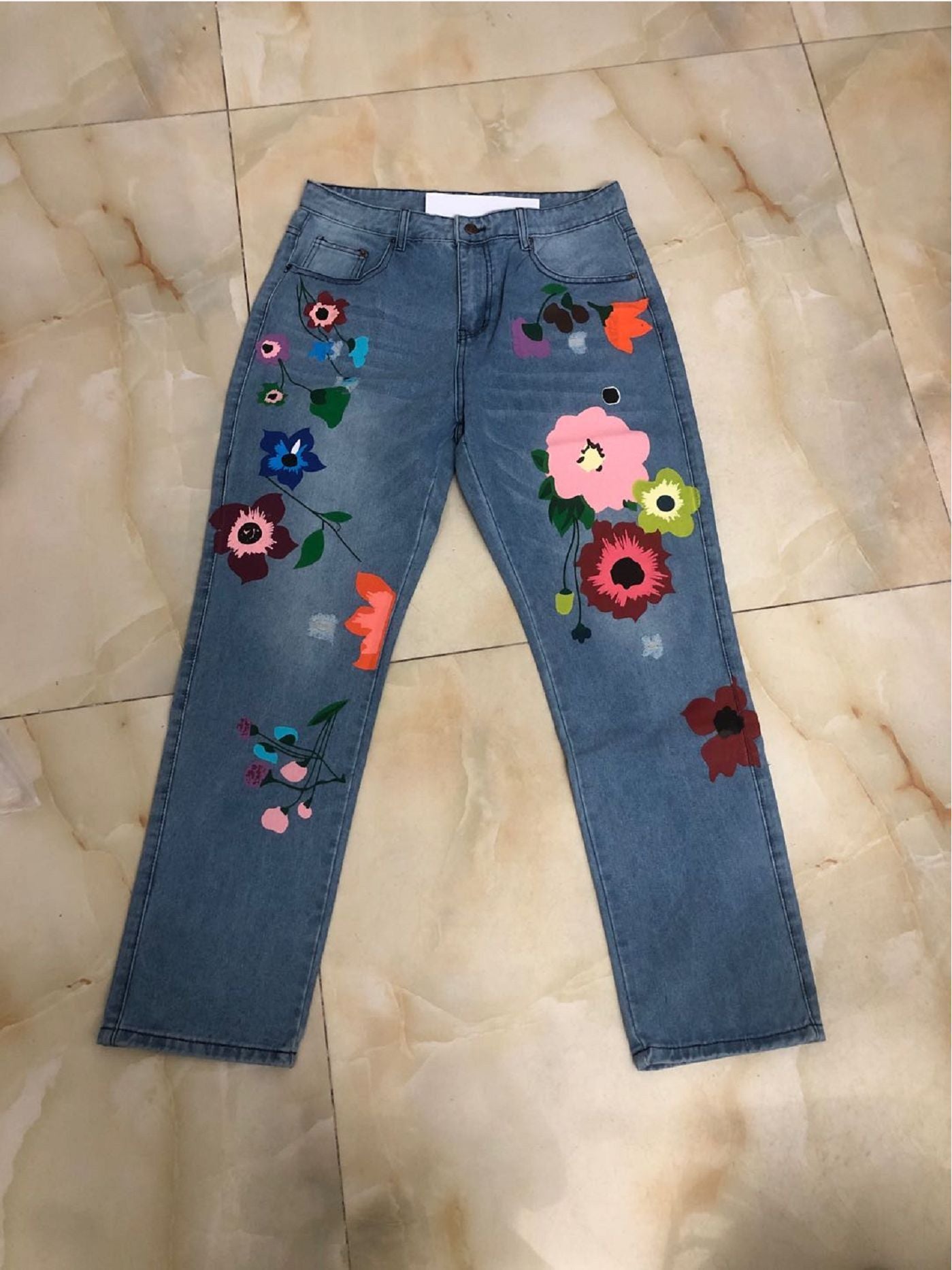 New slim fashion printed denim trousers