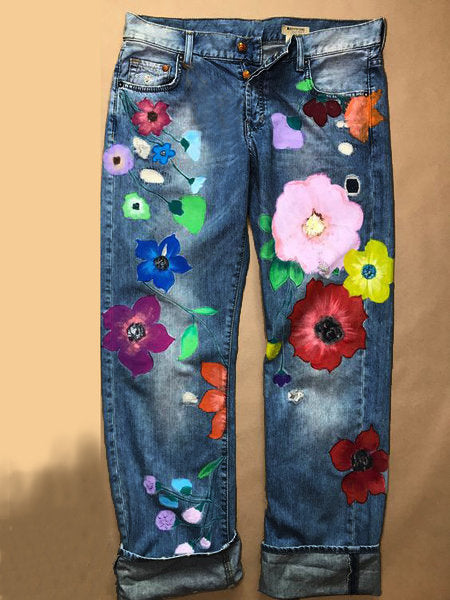 New slim fashion printed denim trousers