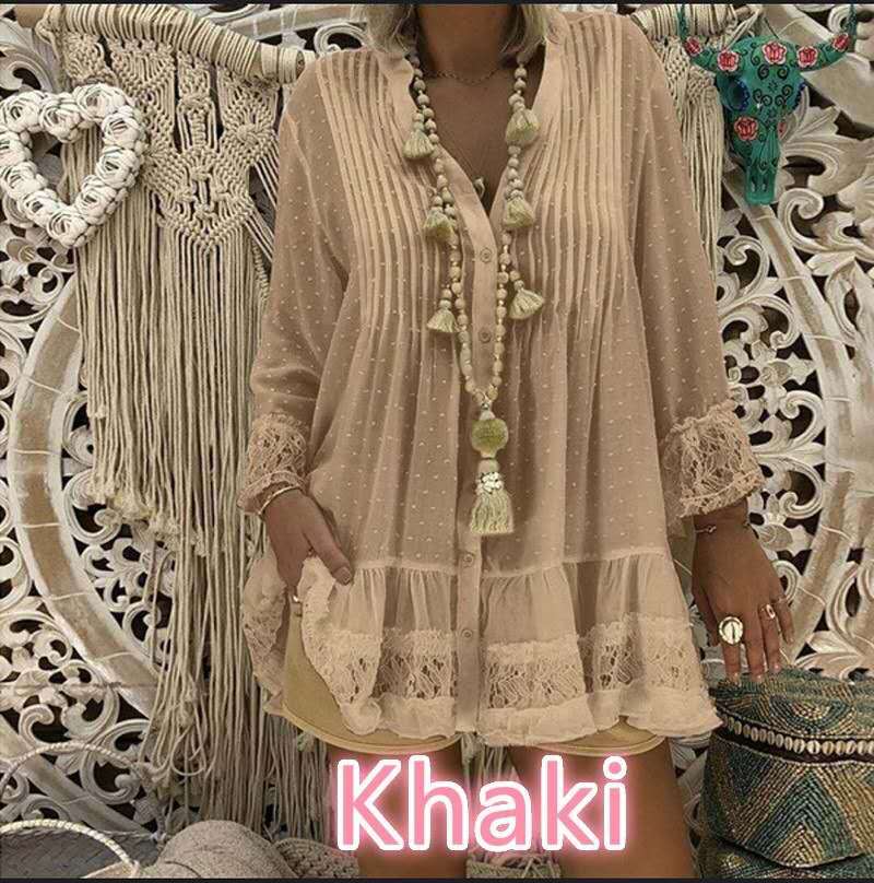 Sheer loose blouse w/ laced cuffs