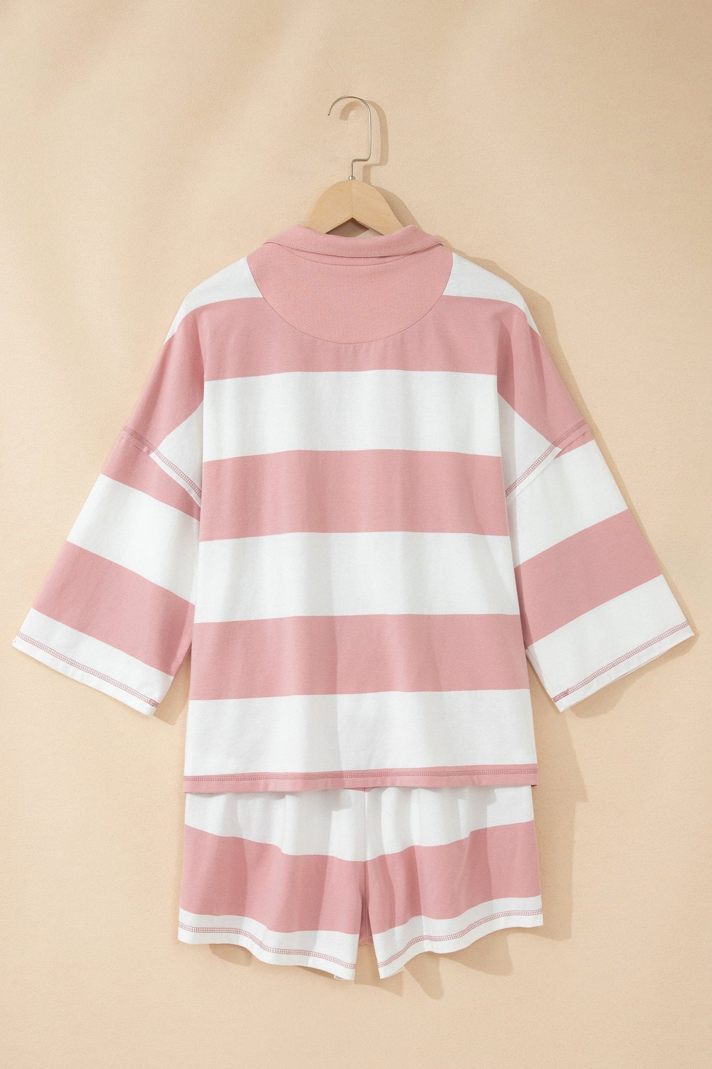 Stripe Half Zip 3/4 Sleeve Top & Shorts Set