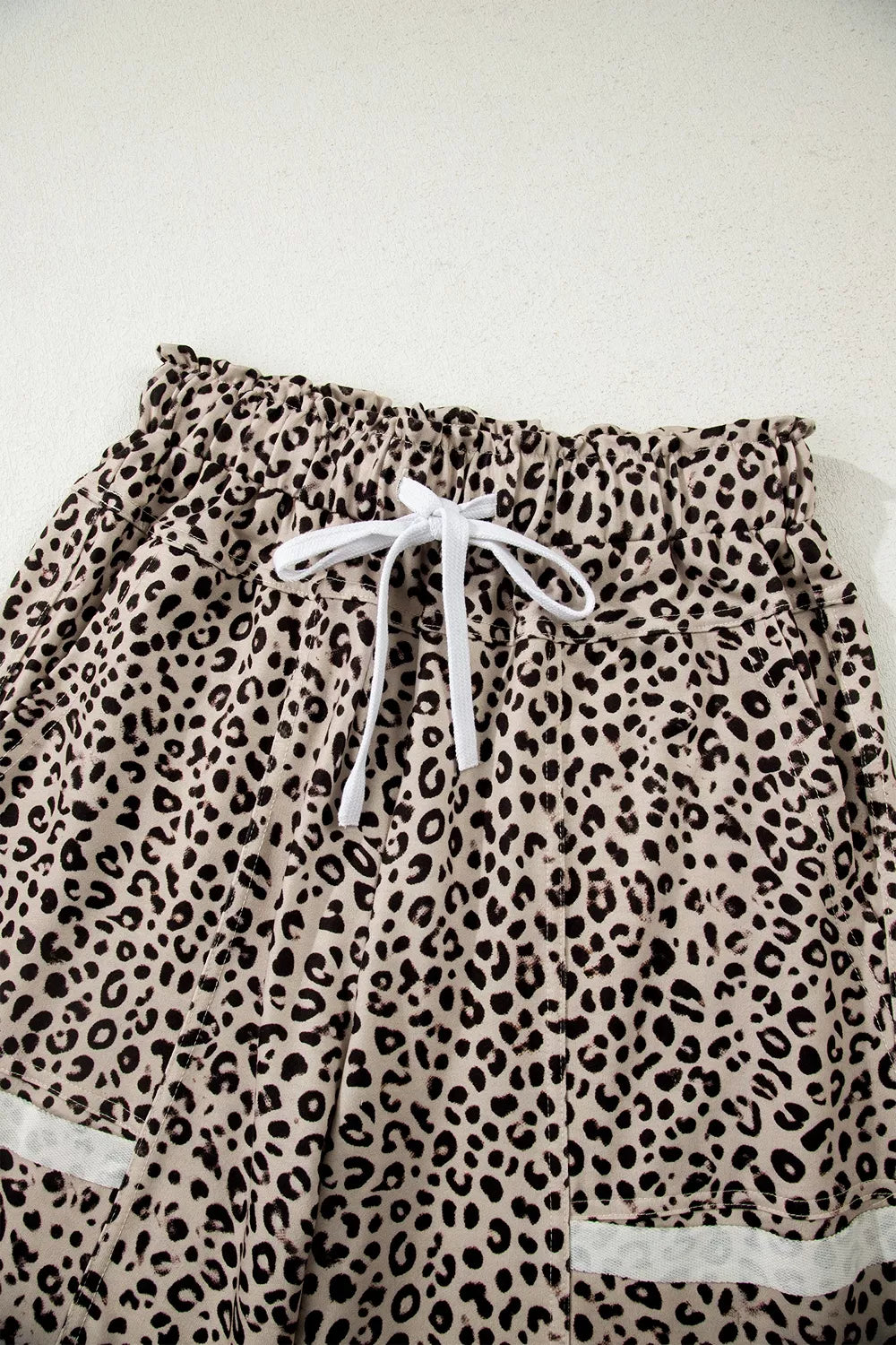Leopard Print Wide-Leg Pants with Drawstring